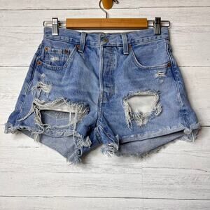Levis Shorts Womens Size W25 Button Fly Cut Off 100% Cotton Distressed